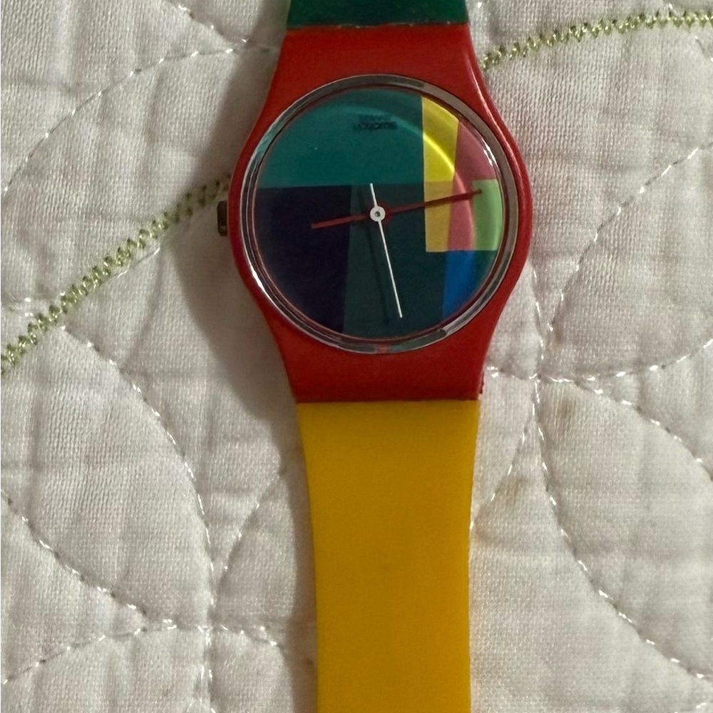 Swatch Colorblock Red and Yellow Watch